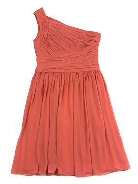 Monique Lhuillier Bridesmaids One Shoulder Chiffon Terracotta Cocktail Dress